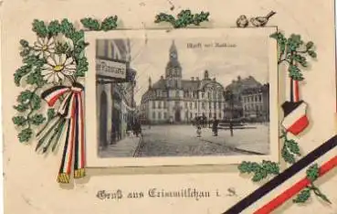 08451 Crimmitschau Markt mit Rathaus Patriotika-Karte  o 16.8.1916