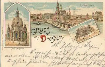 Dresden Theater Frauenkirche Litho o 1899