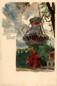 Potsdam Windmühle Künstlerkarte Heinrich Kley *ca. 1900