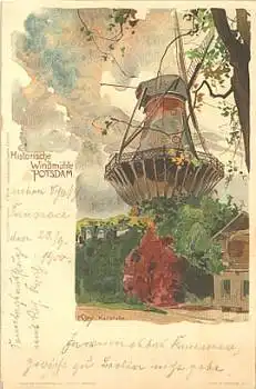 Potsdam Windmühle Kuenstlerkarte Heinrich Kley gebr. 1900
