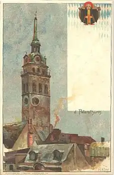 München Petersthurm Künstlerkarte Heinrich Kley * 1900