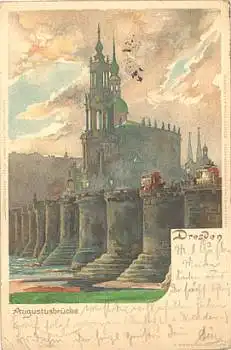 Dresden Augustusbrücke Künstlerkarte Heinrich Kley o 25.11.1901