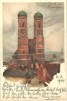 München Frauenkirche Künstlerkarte Heinrich Kley, o 11.8.1900