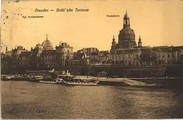 Dresden Terrassenufer Frauenkirche Elbdampfer o 13.3.1911