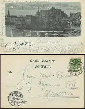 Hamburg Mondschein-AK Hamburger Hof o 30.9.1898