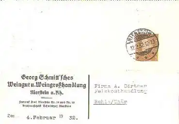 55283 Nierstein Werbezudruck Schmittsches Weingut o 12.2.1932