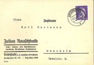 67269 Grünstadt Werbezudruck Rauschkolb Schreibwaren o 3.6.1942