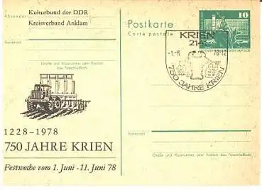 17391 Krien 750 Jahre Privatganzsache mit SoSt. 1.6.1978