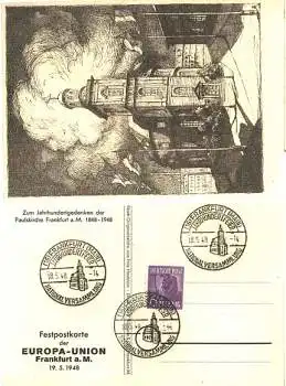 Frankfurt Main Festpostkarte der Europa-Union Sonderstempel 18.5.1948