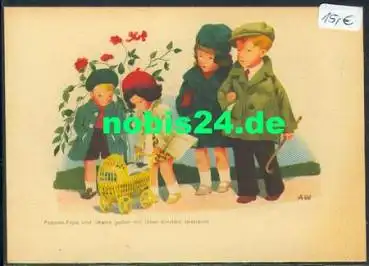 Spaziergang Käthe Kruse Puppen Künstlerkarte A. Wagner *ca. 1940