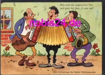 Akkordeon Humorkarte Glückwunsch Geburtstag o ca.1950