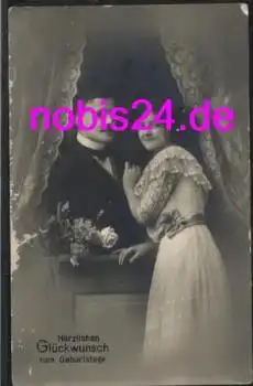 Glückwunsch Geburtstag Liebespaar Blumen o 22.8.1913