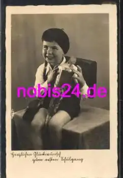 Erster Schulgang Glückwunschkarte Zuckertüte  *ca.1950