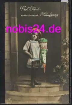 Erster Schulgang Glückwunschkarte Zuckertüte o 20.4.1914