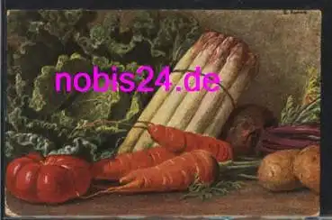 Gemüse Spargel Möhren Salat Künstlerkarte *ca.1910