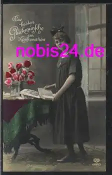 Konfirmation Mädchen Rosen Vase  *ca.1910