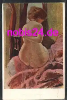 Erotika Frau auf Bett Künstlerkarte *ca.1910