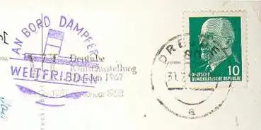 Elbdampfschiff "Weltfrieden" Bordstempel auf AK, o 31.7.1967