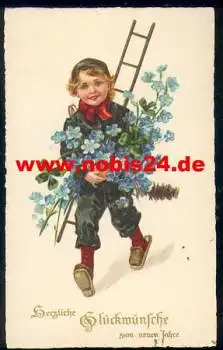 Schornsteinfeger mit Blumen, gebr. ca. 1930