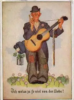 Gitarrenspieler, Humorkarte gebr. 4.4.1942