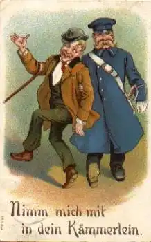 Polizei Polizist mit Betrunkenen Trunkenheit o 1908