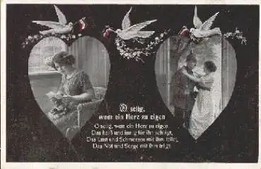 Herz Frau mit Brief und Paar Tauben gebr. 20.1.1917