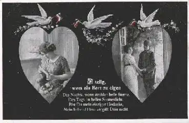 Herz Frau mit Brief und Paar an Tür, Tauben o 03.02.1917