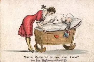 Herz Kind in Wiege mit Mutter "Wo ist mein Papa" o 1925