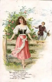 Herz Haidenröslein Prägekarte o 13.3.1913