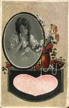 Herz mit Frau Taube Rosen * ca. 1910