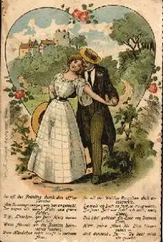 Herz, Mann und Frau Farblitho * ca. 1900