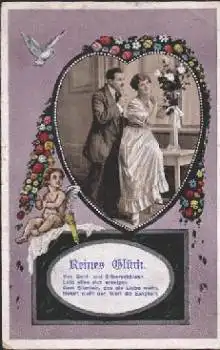Herz Engel Taube Bild mit Paar gebr. 30.11.1917