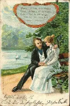 Kuss Paar auf Bank Spruch von Fallersleben o 9.2.1901