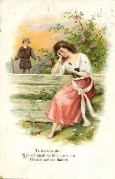 Haidenröslein, Knab sah Röslein Prägekarte o 10.3.1913