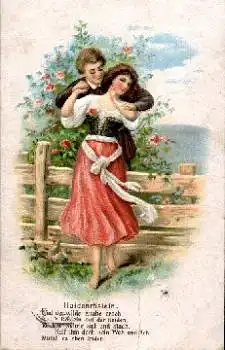 Kuss Haidenröslein Knab brach Röslein Prägekarte o 7.4.1913