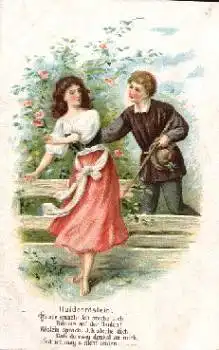 Kuss, Haidenröslein, Knab sprach, Röslein stach, Prägekarte o 2.4.1913