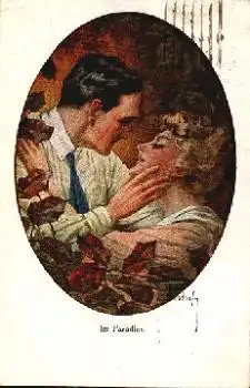 Kuss Im Paradies Künstlerkarte Frischafy o 21.7.1919