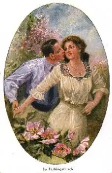 Kuss "Im Frühlingsrausch" Liebespaar * ca. 1920