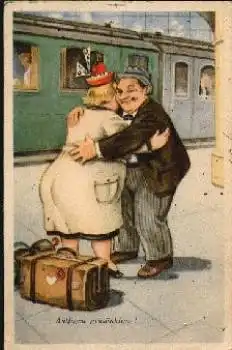 Ehepaar verabschiedet sich auf Bahnsteig * ca. 1930