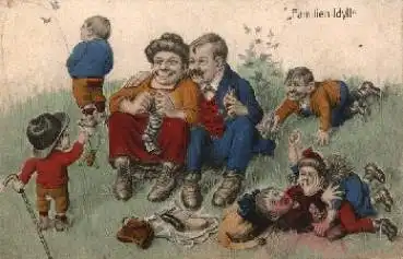 Familien-Idyll, Ehepaar mit 5 Kinder beim Picknick * ca. 1920