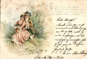 Hochzeitspaar mit Engeln in Park o 11.12.1898