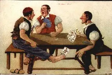 Skat, Kartenspieler Humor Künstlerkarte H. H. De viert Bur, * ca. 1920