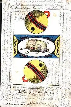 Skat, Wildschwein Spruchkarte, gebr. 3.5.1904