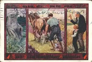 Bauer beim Pflügen Pferde Künstlerkart Pirkhert o 18.12.1928