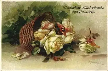 gelbe Rosen Künstlerkarte Catharina Klein o 25.5.1919