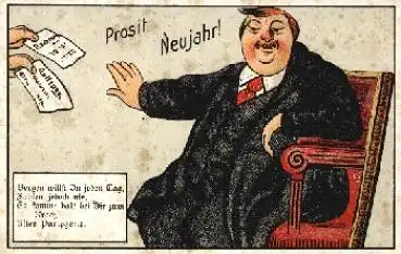 Geldwesen, Mann in Sessel Neujahr Humorkarte * ca. 1920