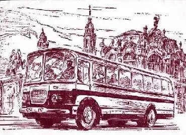 Omnibus Kfz Zeichnung Stadtrundfahrt Dresden *ca. 1970