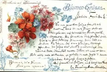 Blumengrüsse Vergißmeinnicht mit Orchideen o 3.4.1908