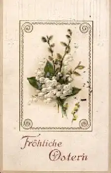 Maiglöckchen mit Weidenkätzchen Prägekarte o  1924