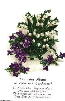 Maiglöckchen und Veilchen in grüner Schale, Muttertag, o 16.5.1942